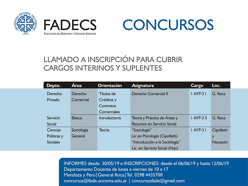 Llamado a inscripción para cubrir cargos docentes interinos y suplentes